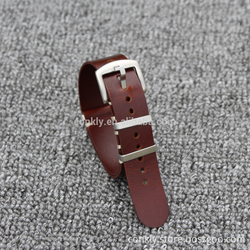 Handmade drak brown double faced genuine leather nato watch strap factory from CONKLY